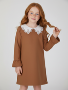 Abito per bambina Chloè Kids marrone con colletto a pizzo C21246 31F CHLOE' KIDS 
