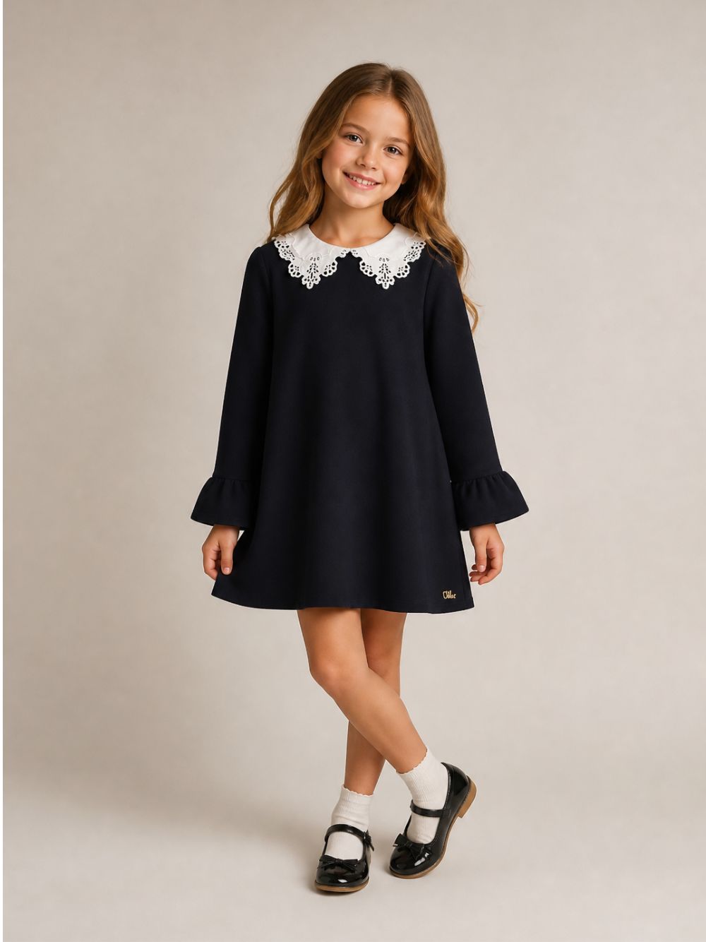 Abito per bambina Chloé Kids blu con colletto in broderie anglaise C21246 859 CHLOE' KIDS 