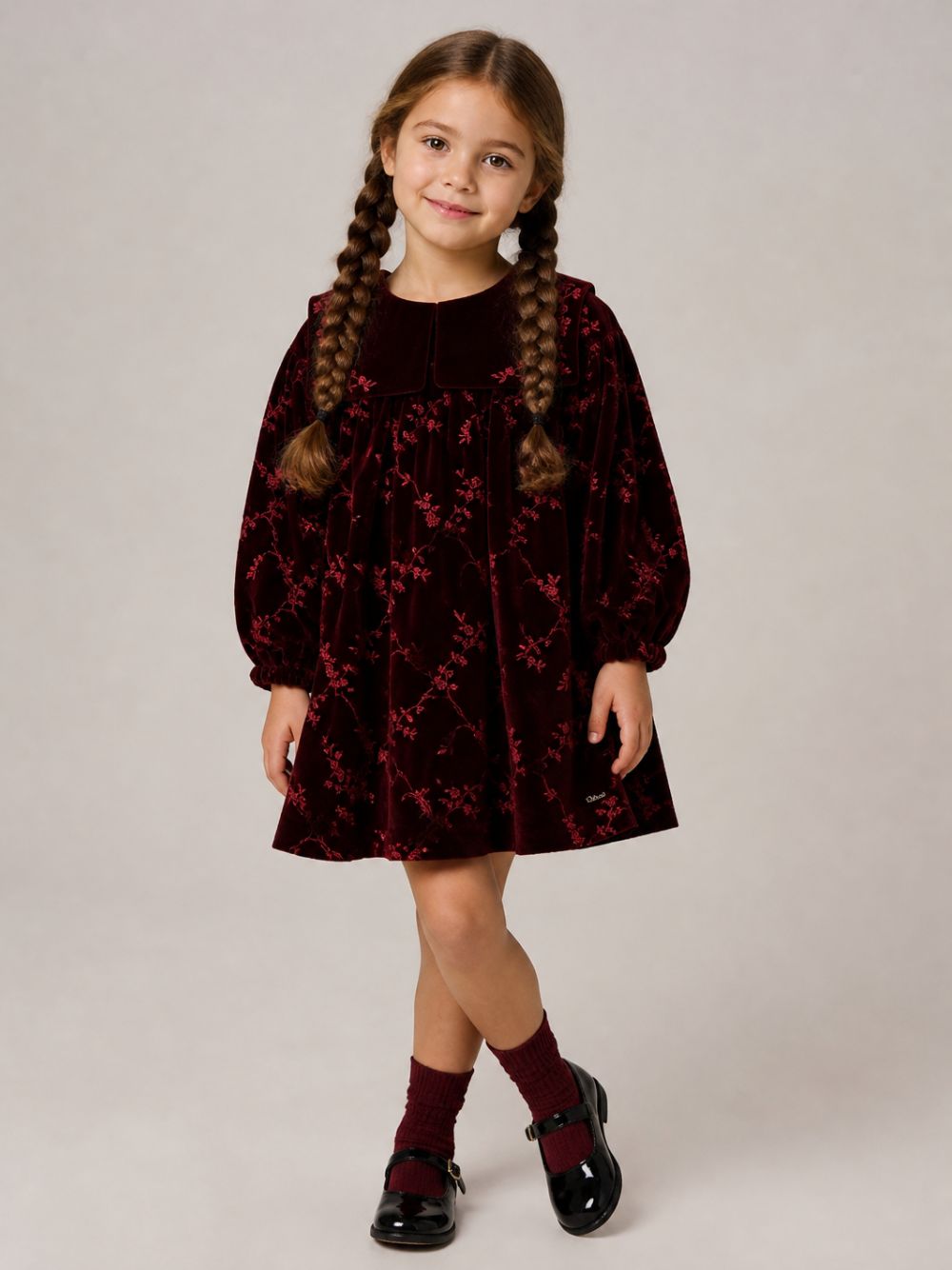 Abito per bambina Chloé Kids rosso con finitura vellutata C21248 95K CHLOE' KIDS 