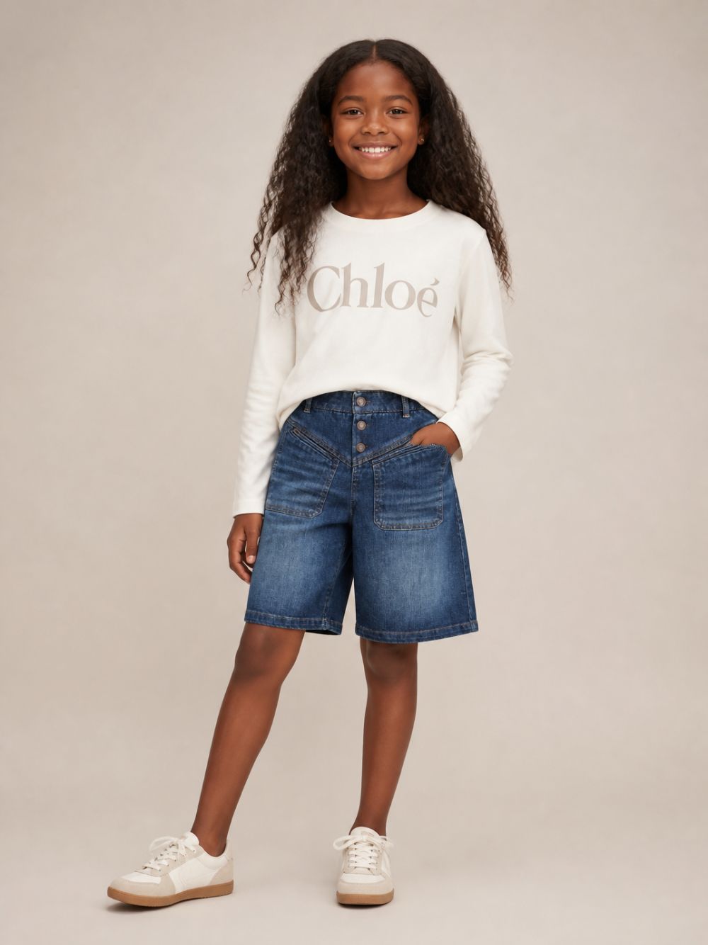 Bermuda per bambina Chloè Kids in denim con due tasche frontali applicate C21260 Z10 CHLOE' KIDS 