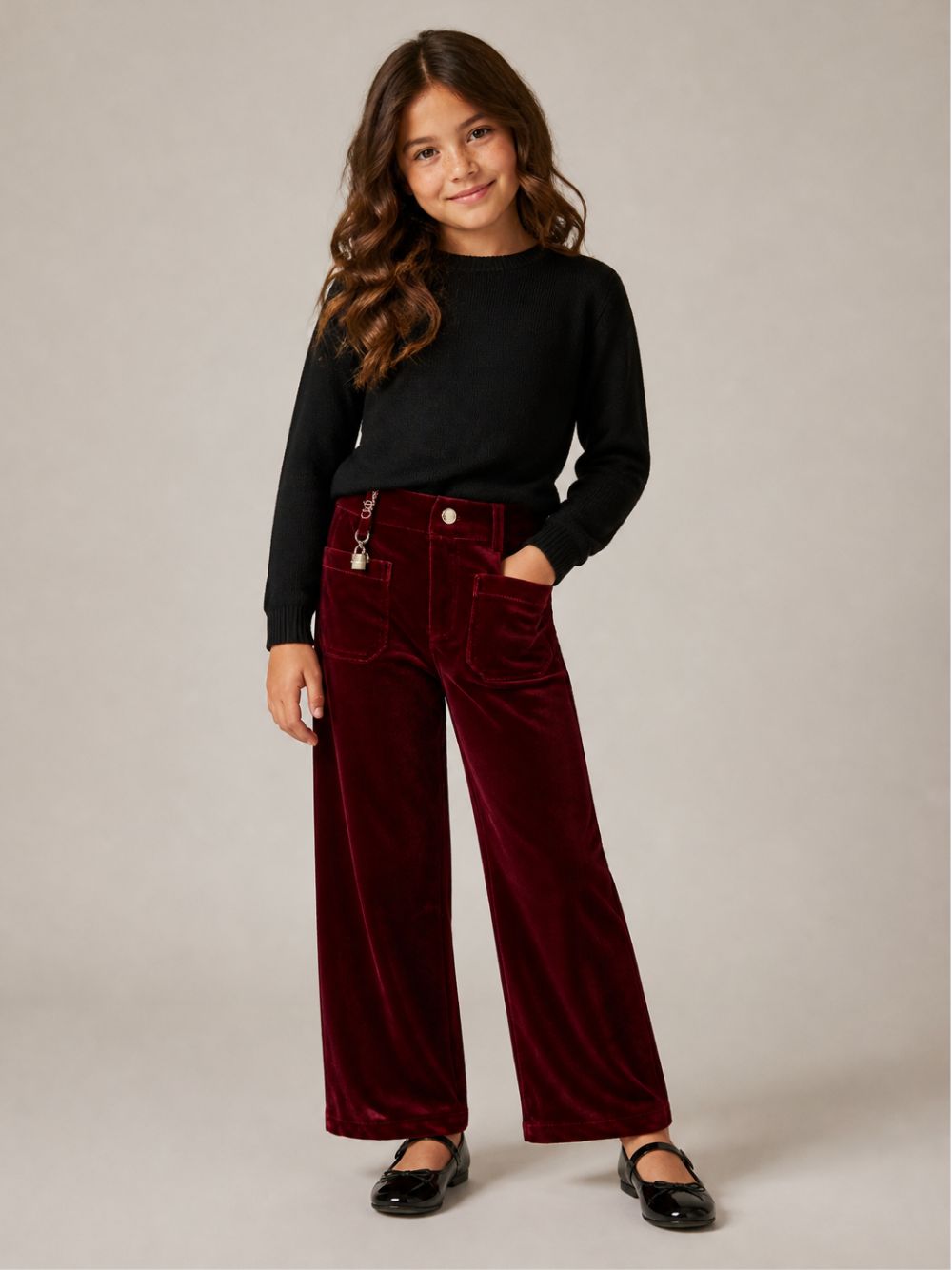 Pantaloni per bambina Chloé Kids rossi con finitura in velluto C21268 95K CHLOE' KIDS 