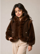 Giacca per bambina Chloé Kids marrone con pelliccia sintetica C21279 33F CHLOE' KIDS 