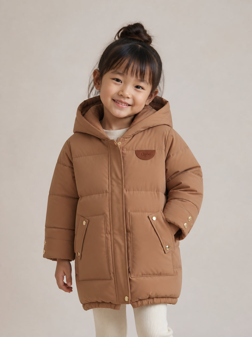 Giubbino per bambina Chloé Kids marrone con cappuccio imbottito C21282 31F CHLOE' KIDS 