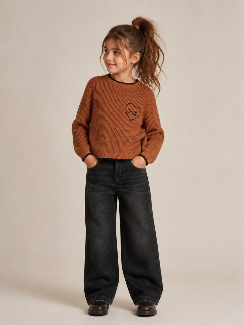 Maglione per bambina Chloé Kids marrone con lavorazione a coste C21290 31F CHLOE' KIDS 