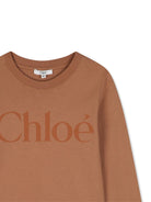 T-shirt per bambina Chloè Kids marrone con stampa logo sul davanti C21299 31F CHLOE' KIDS 