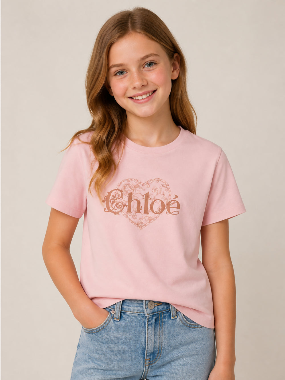 T-shirt per bambina Chloé Kids rosa con stampa con cuore C21300 461 CHLOE' KIDS 