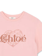 T-shirt per bambina Chloé Kids rosa con stampa con cuore C21300 461 CHLOE' KIDS 