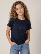 T-shirt per bambina Chloè Kids blu con stampa logo sul davanti C21301 859 CHLOE' KIDS 