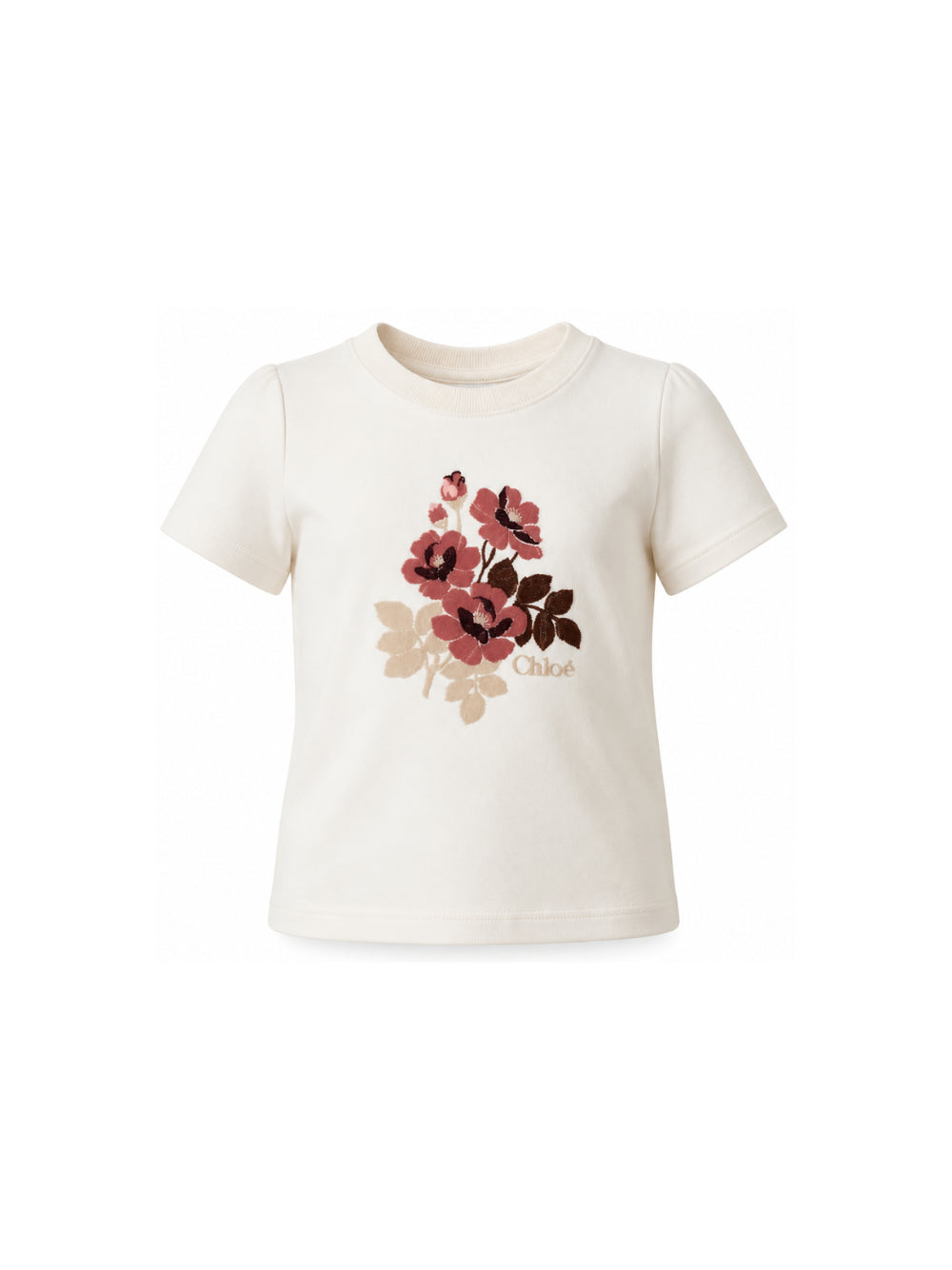 T-shirt per bambina Chloé Kids bianca con ricamo a fiori C21303 148 CHLOE' KIDS 