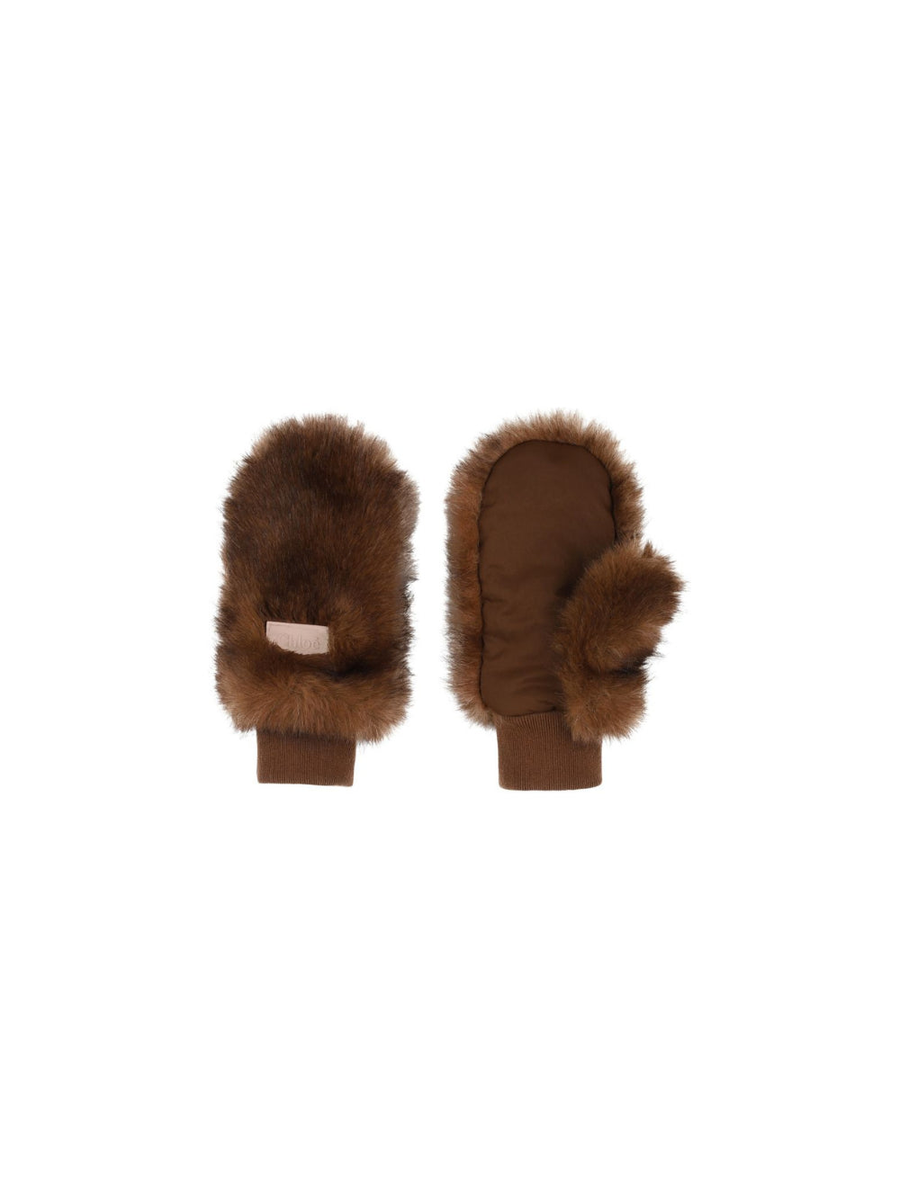 Muffole per bambina Chloé Kids marroni in pelliccia sintetica con logo C21316 33F CHLOE' KIDS 