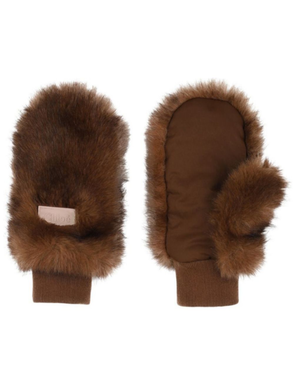Muffole per bambina Chloé Kids marroni in pelliccia sintetica con logo C21316 33F CHLOE' KIDS 