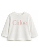 T-shirt per neonata Chloé Kids bianca con logo sul davanti C21362 117 CHLOE' KIDS 