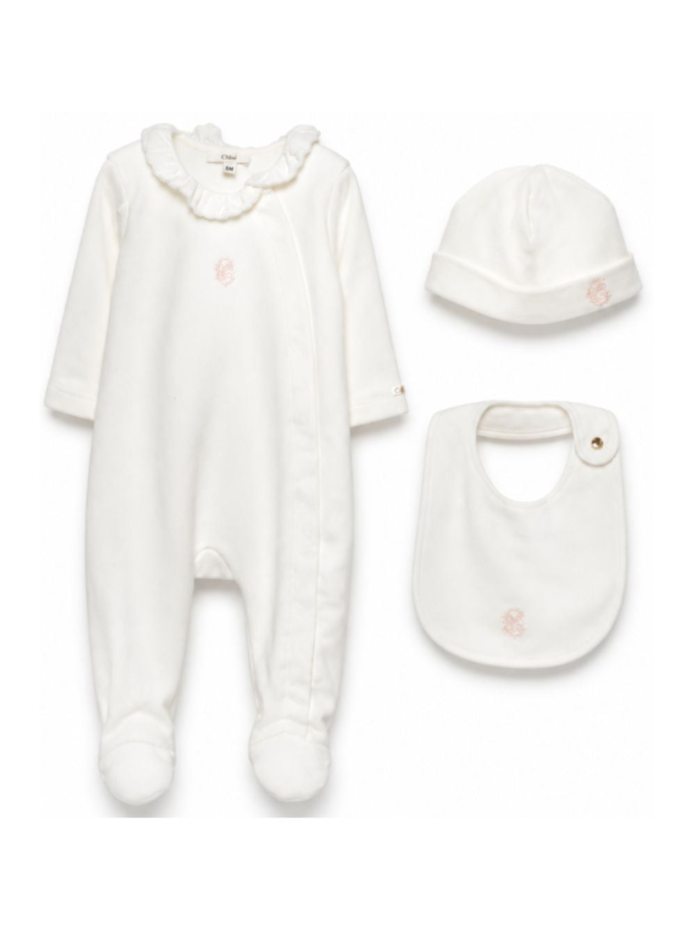 Set Tutina, cappello e bavaglino per neonata Chloé Kids bianco con ruches C21367 117 CHLOE' KIDS 