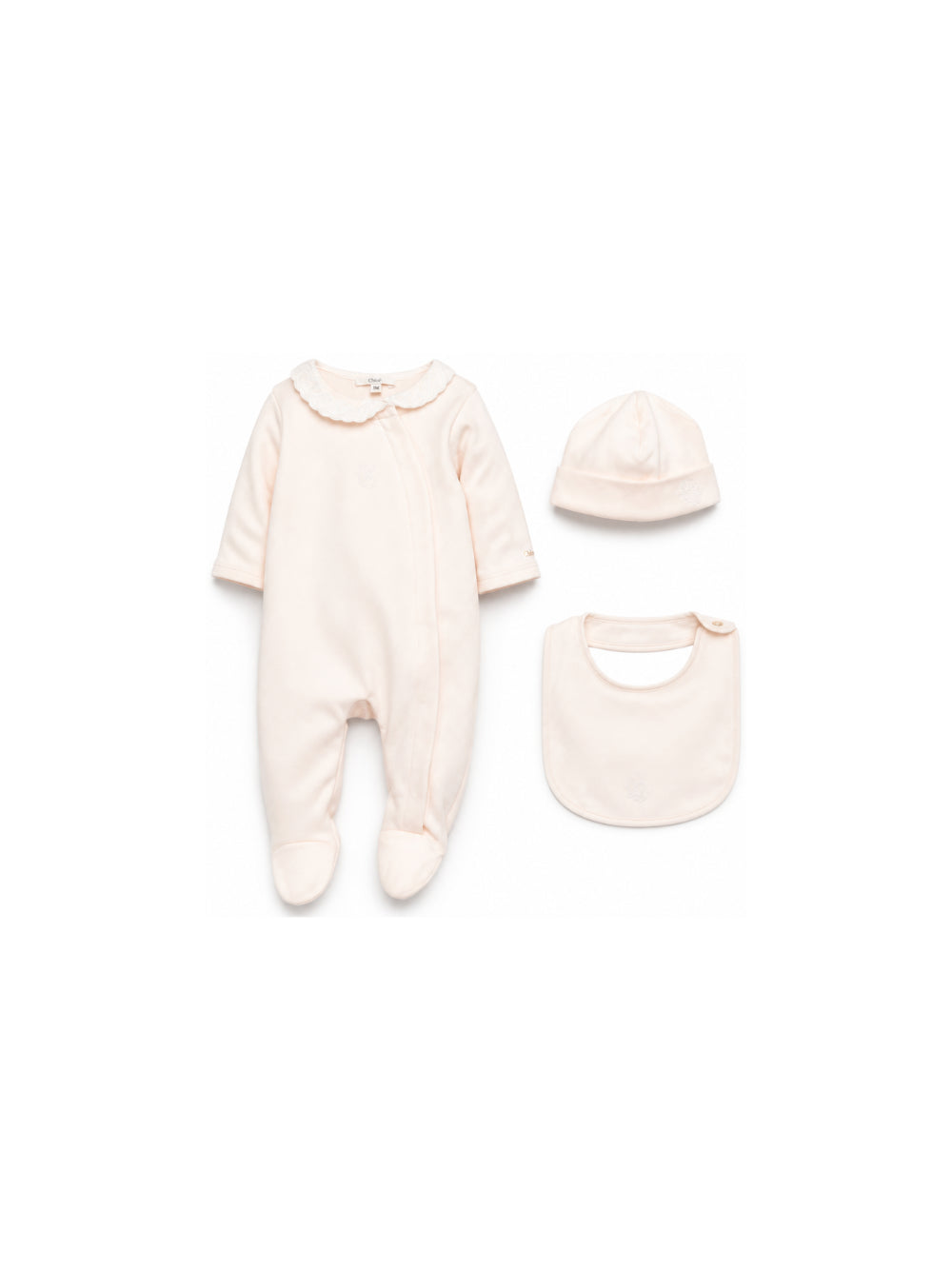 Set Tutina, cappello e bavaglino per neonata Chloé Kids risa salmone con ruches C21367 440 CHLOE' KIDS 