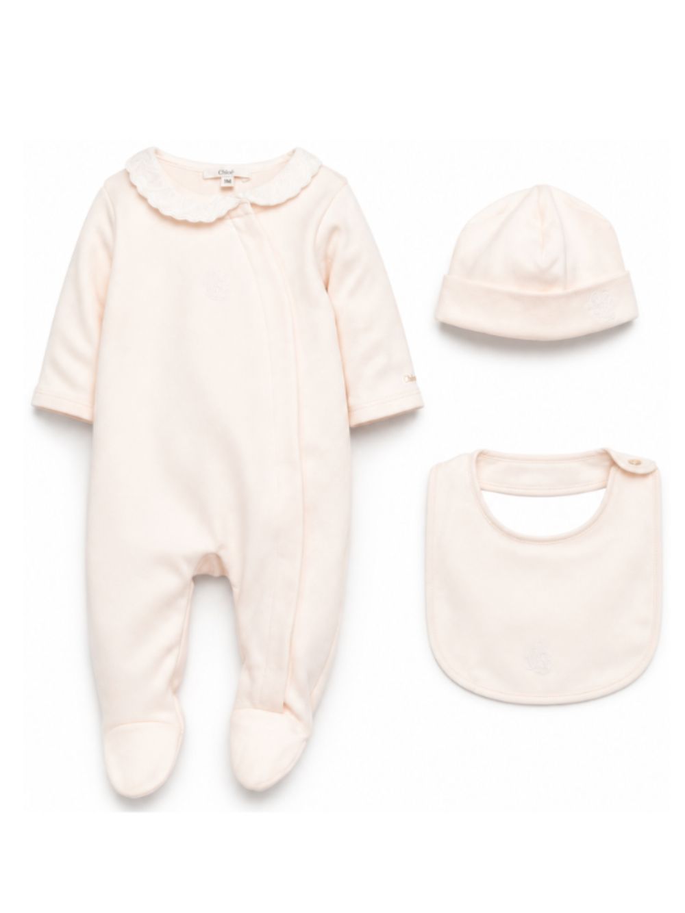 Set Tutina, cappello e bavaglino per neonata Chloé Kids risa salmone con ruches C21367 440 CHLOE' KIDS 