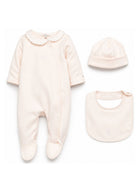 Set Tutina, cappello e bavaglino per neonata Chloé Kids risa salmone con ruches C21367 440 CHLOE' KIDS 