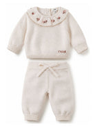 Set Maglione e Pantaloni per neonata Chloé Kids beige con ricamo a fiori C21373 148 CHLOE' KIDS 