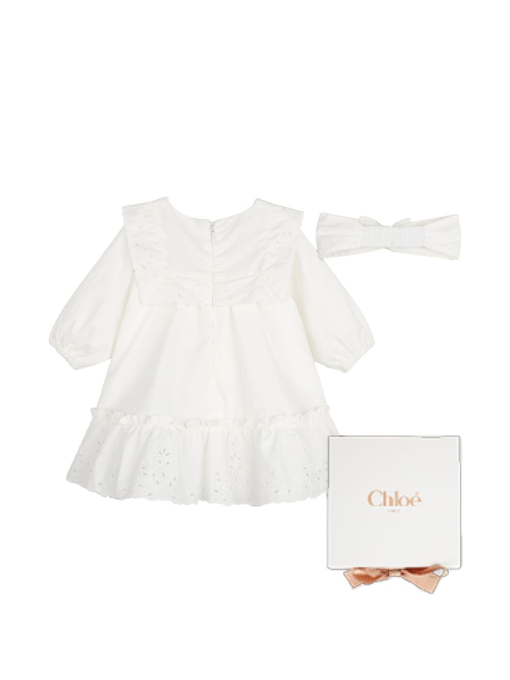 Set abito e fascia per neonata Chloé Kids bianco con decorazione con punto inglese C21377 117 CHLOE' KIDS 