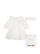 Set abito e fascia per neonata Chloé Kids bianco con decorazione con punto inglese C21377 117 CHLOE' KIDS 