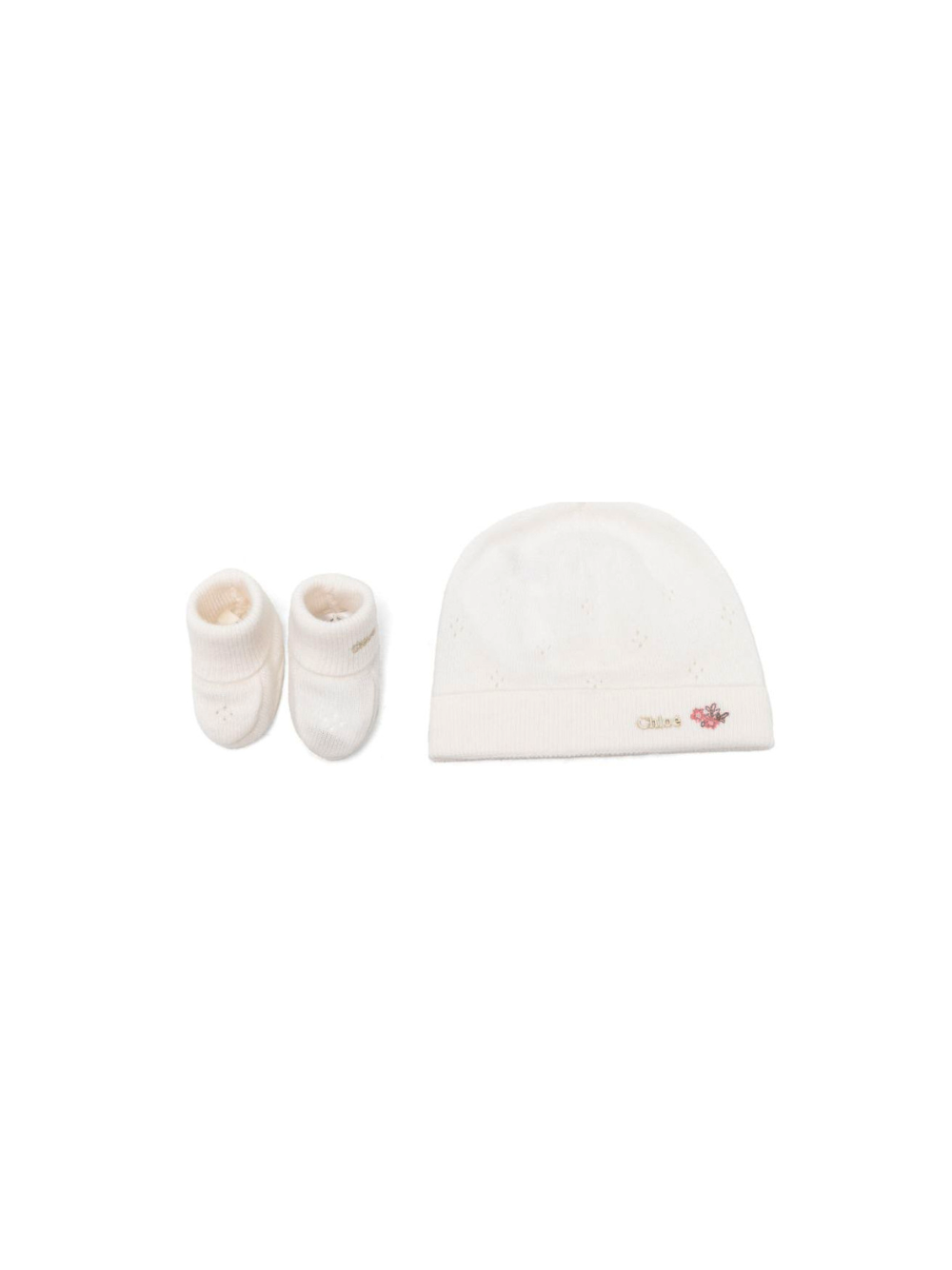 Set Berretto e Babbucce per neonata Chloé Kids bianco con ricamo a fiori C21382 148 CHLOE' KIDS 