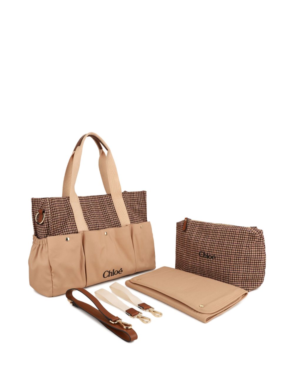 Borsa fasciatoio per neonata Chloé Kids beige con fantasia pied-de-poule C21388 Z67 CHLOE' KIDS 