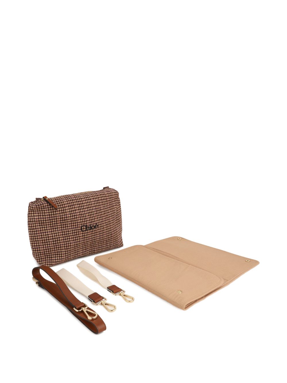 Borsa fasciatoio per neonata Chloé Kids beige con fantasia pied-de-poule C21388 Z67 CHLOE' KIDS 