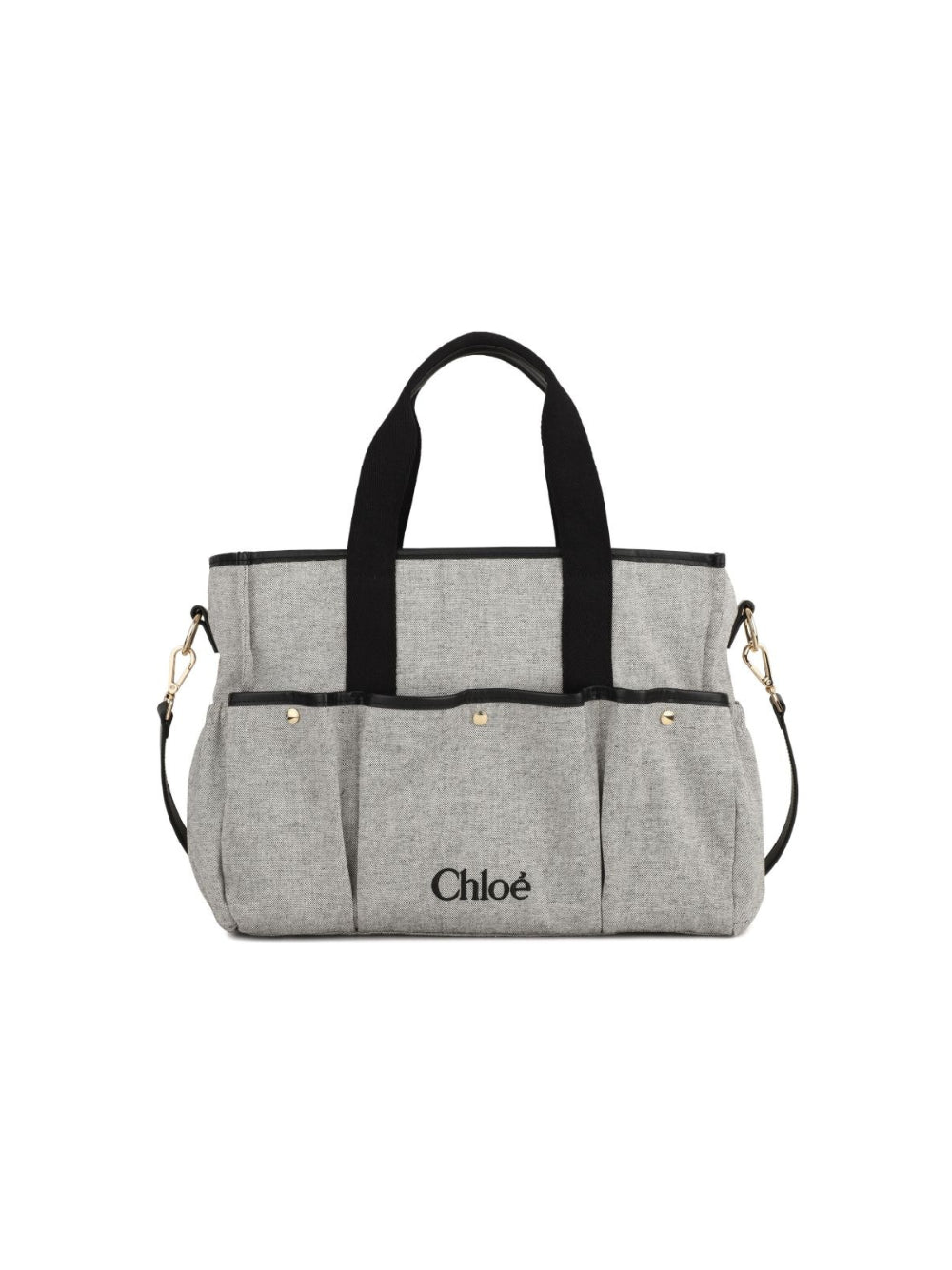 Borsa fasciatoio per neonati Chloé Kids grigia con logo ricamato frontale C21398 A46 CHLOE' KIDS 