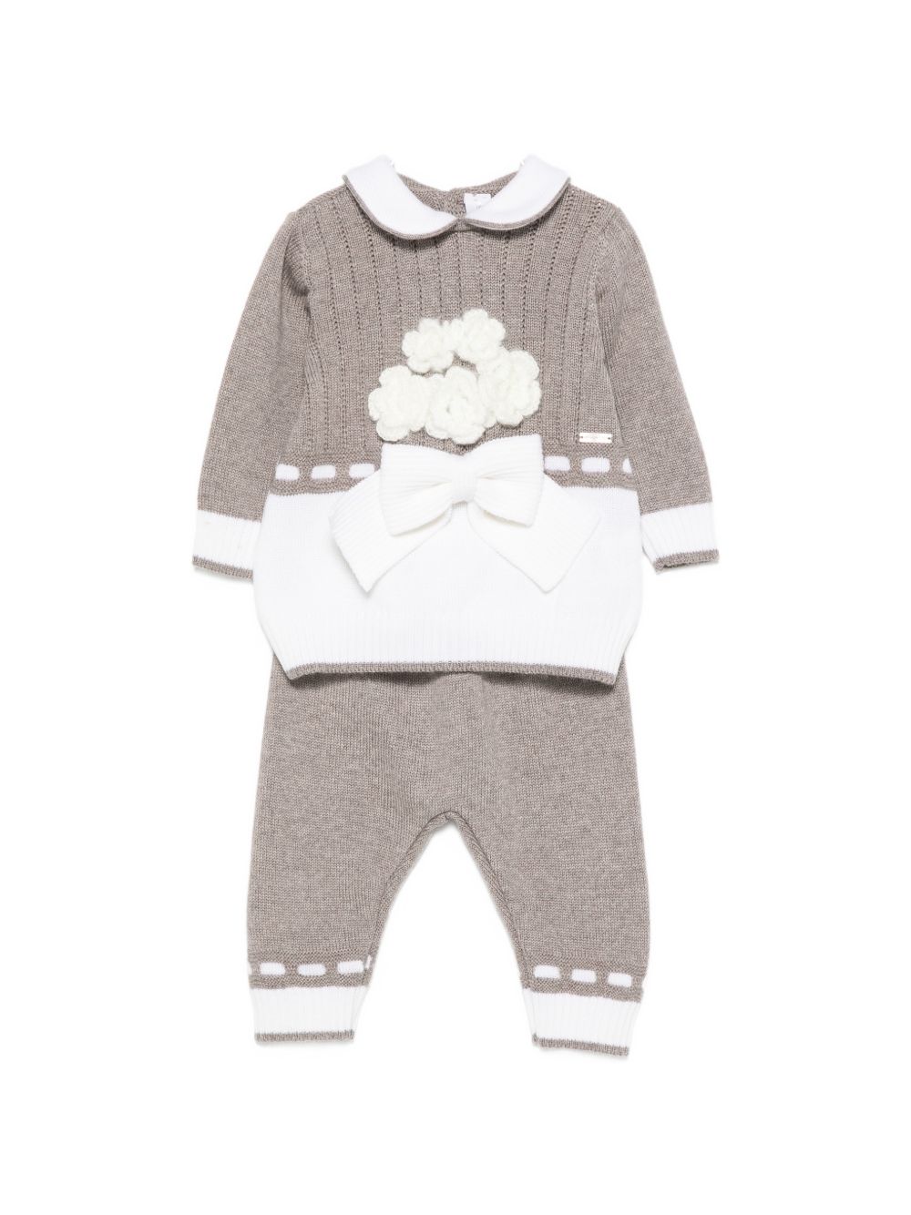Set maglione e pantaloni per neonata Colorichiari beige con design intrecciato FF218606 2088 9720 COLORICHIARI 