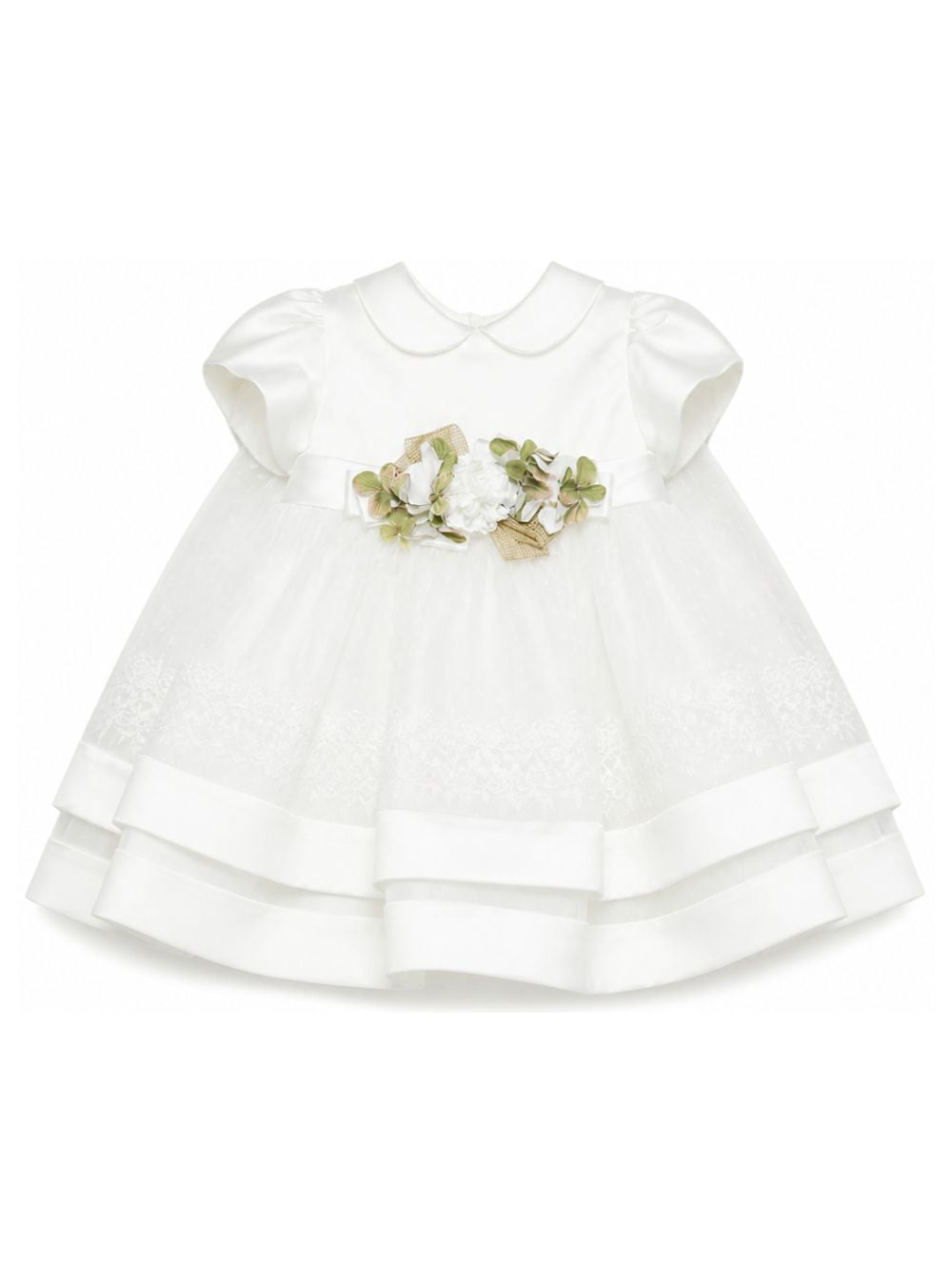 Abito per neonata Colorichiari bianco a balze con applicazione a fiori FN108678 4844 15 COLORICHIARI 