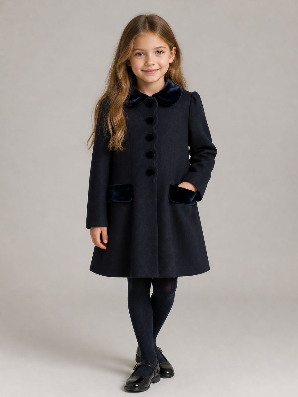 Cappotto per bambina Colorichiari blu navy con orlo a smerlo FN118850 3030a 60 COLORICHIARI 