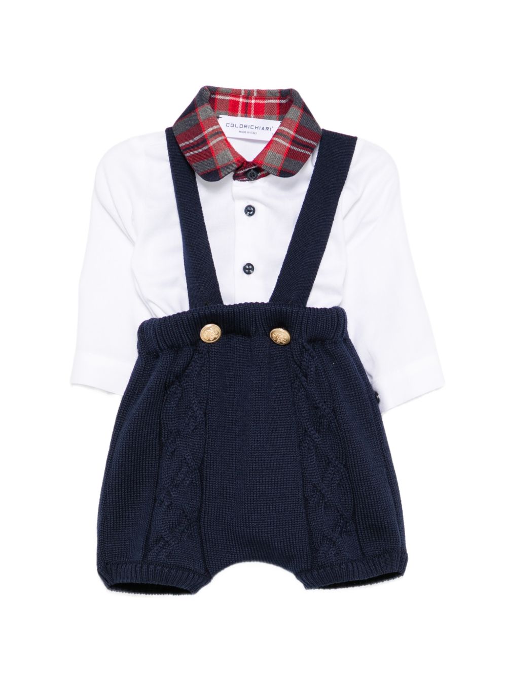 Set camicia e salopette per neonato Colorichiari multicolore con colletto con motivo tartan MF218756 2088 60 COLORICHIARI 