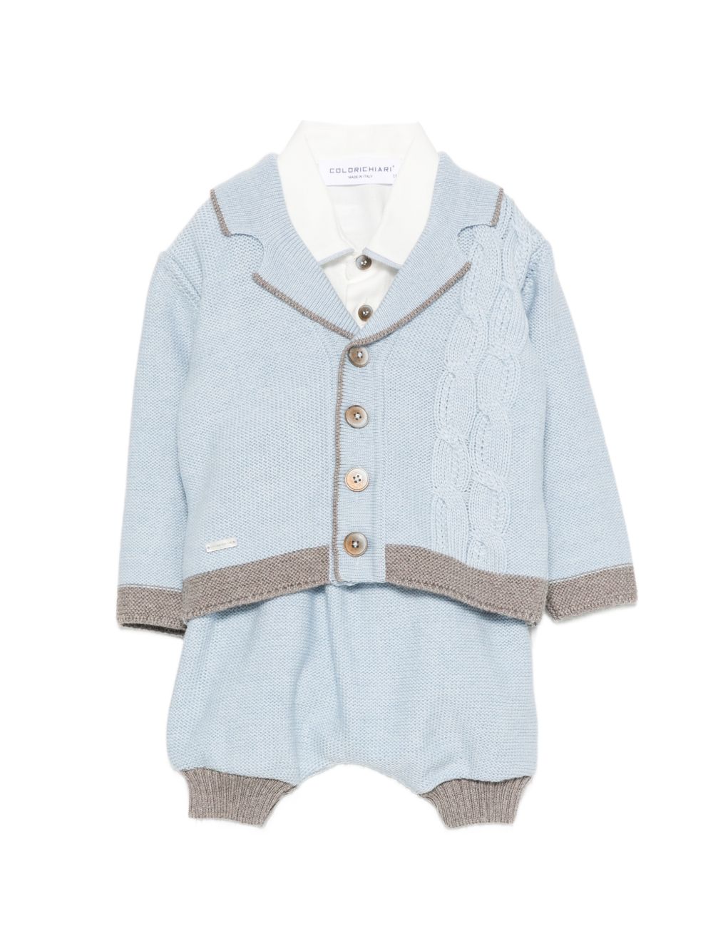 Set camicia cardigan e pantaloni per neonato Colorichiari azzurro con colletto alla Peter Pan MF438642 2088 5197 COLORICHIARI 