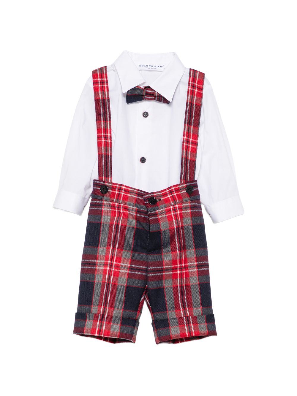 Set camicia cardigan salopette e papillon per neonato Colorichiari multicolore con stampa tartan MN408706 4997a 70 COLORICHIARI 