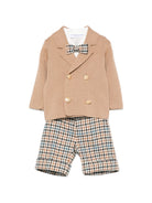 Completo giacca camicia pantaloni e papillon per neonato Colorichiari beige con motivo a quadri MN408726 4532 26 COLORICHIARI 