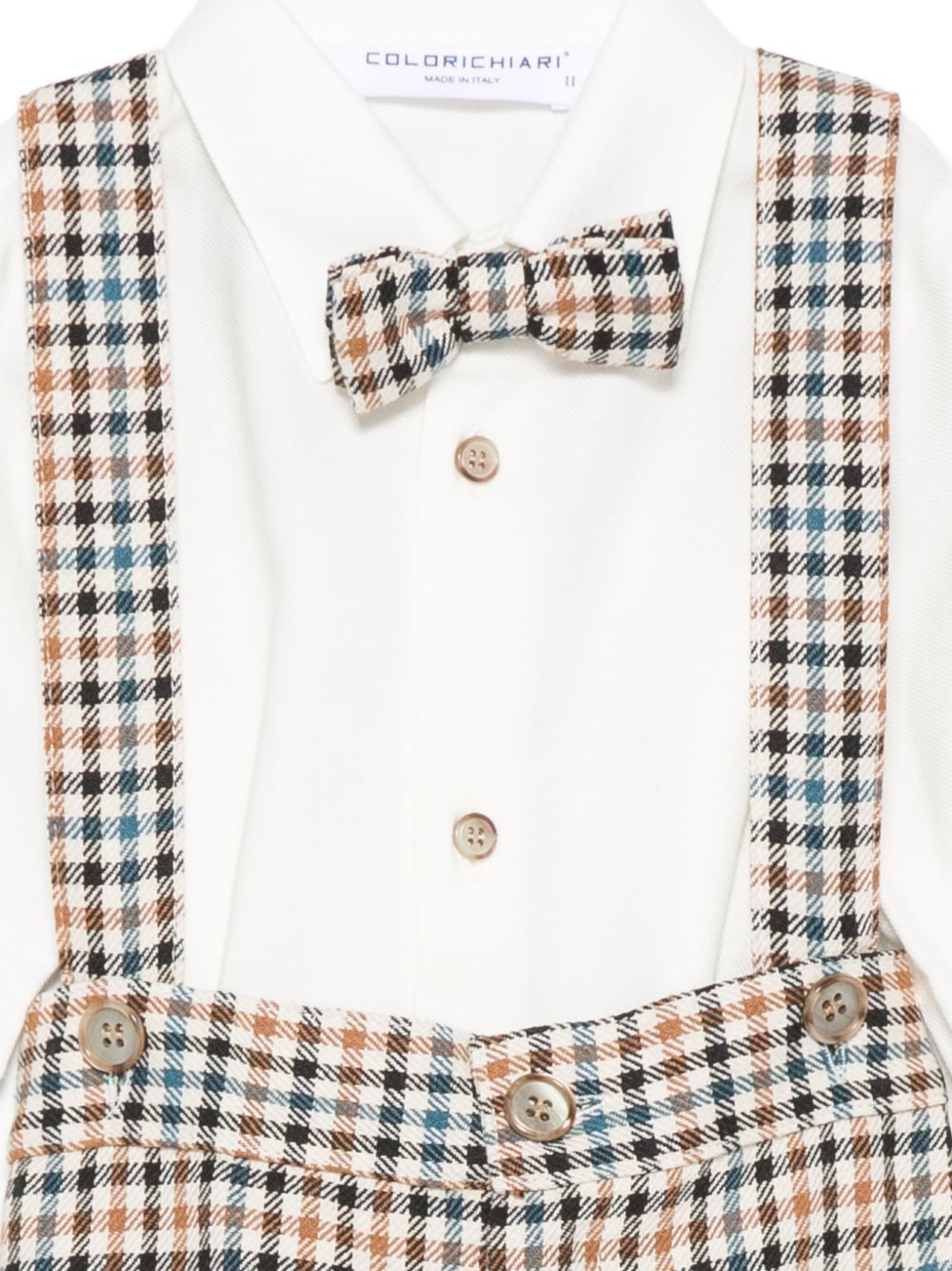 Completo giacca camicia pantaloni e papillon per neonato Colorichiari beige con motivo a quadri MN408726 4532 26 COLORICHIARI 