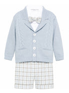 Set cardigan camicia shorts e papillon per neonato Colorichiari azzurro con design a quadri MN408733 5010c 51 COLORICHIARI 