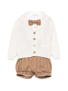 Set cardigan salopette camicia e papillon per neonato Colorichari beige con motivo gessato MN408740 5018e 28 COLORICHIARI 