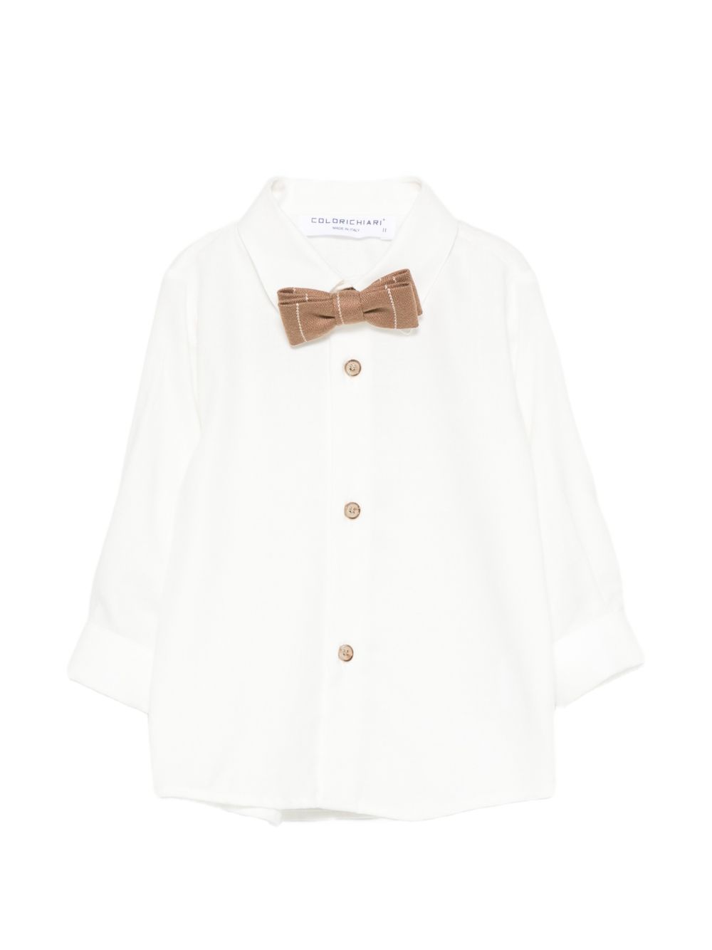 Set cardigan salopette camicia e papillon per neonato Colorichari beige con motivo gessato MN408740 5018e 28 COLORICHIARI 