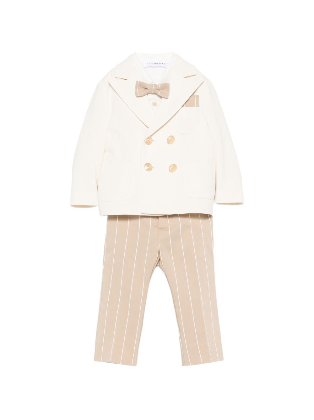 Completo giacca camicia pantaloni e papillon per neonato Colorichiari beige con motivo gessato MN508694 4988 20 COLORICHIARI 