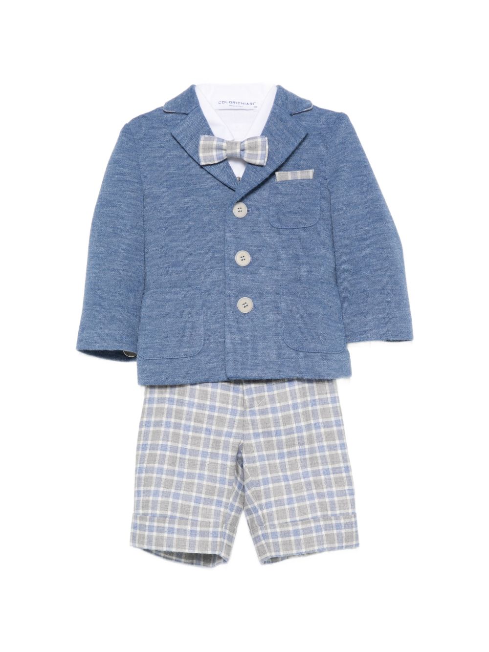 Set giacca camicia pantaloni e papillon per neonato Colorichiari blu con motivo a quadri MN508715 5012 64 COLORICHIARI 