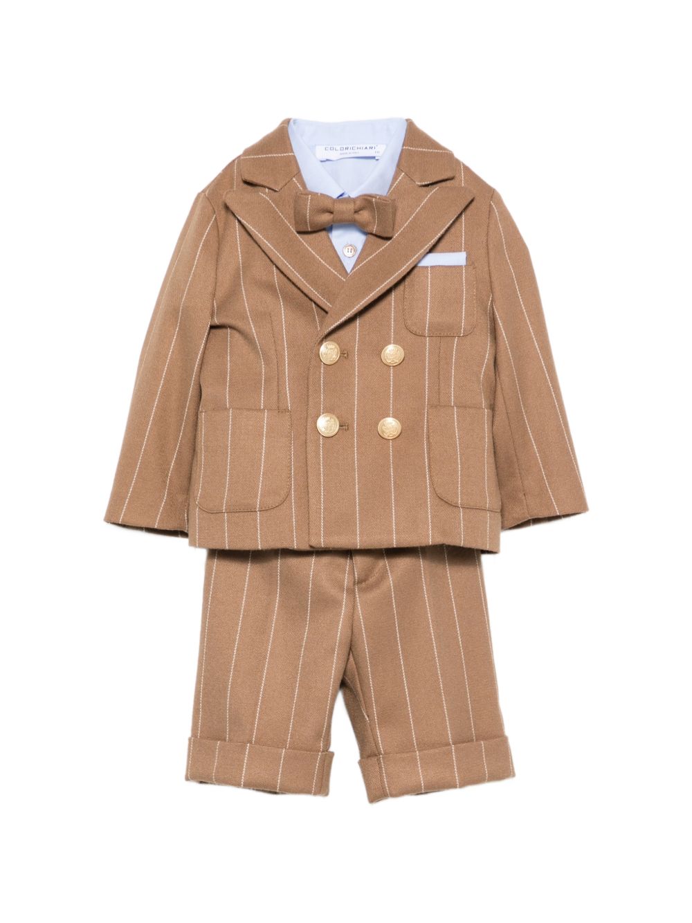Set giacca camicia e pantaloni e papillon per neonato Colorichiari marrone con design gessato MN508737 5018a 28 COLORICHIARI 