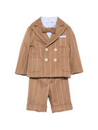 Set giacca camicia e pantaloni e papillon per neonato Colorichiari marrone con design gessato MN508737 5018a 28 COLORICHIARI 