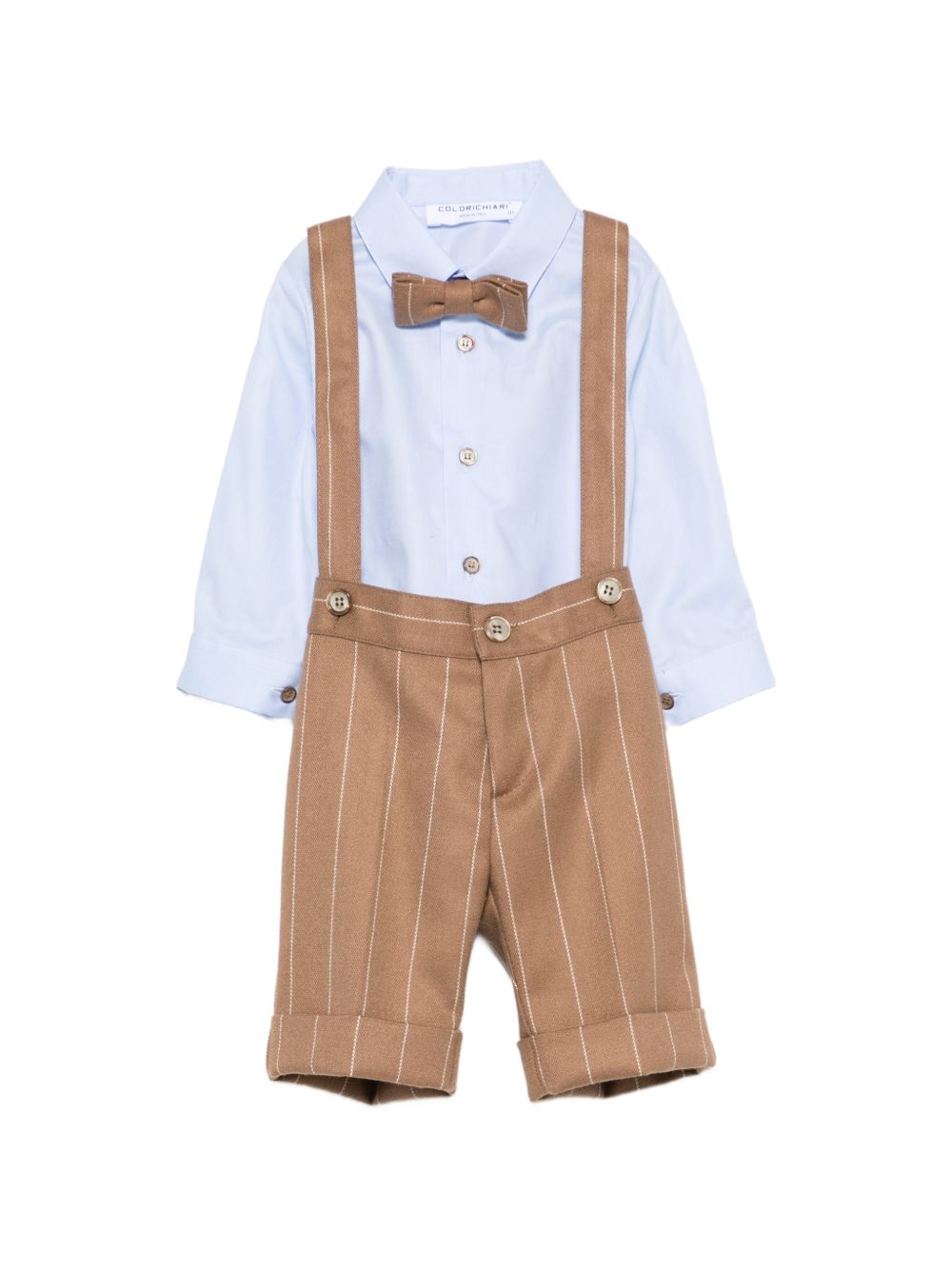Set giacca camicia e pantaloni e papillon per neonato Colorichiari marrone con design gessato MN508737 5018a 28 COLORICHIARI 