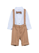 Set giacca camicia e pantaloni e papillon per neonato Colorichiari marrone con design gessato MN508737 5018a 28 COLORICHIARI 
