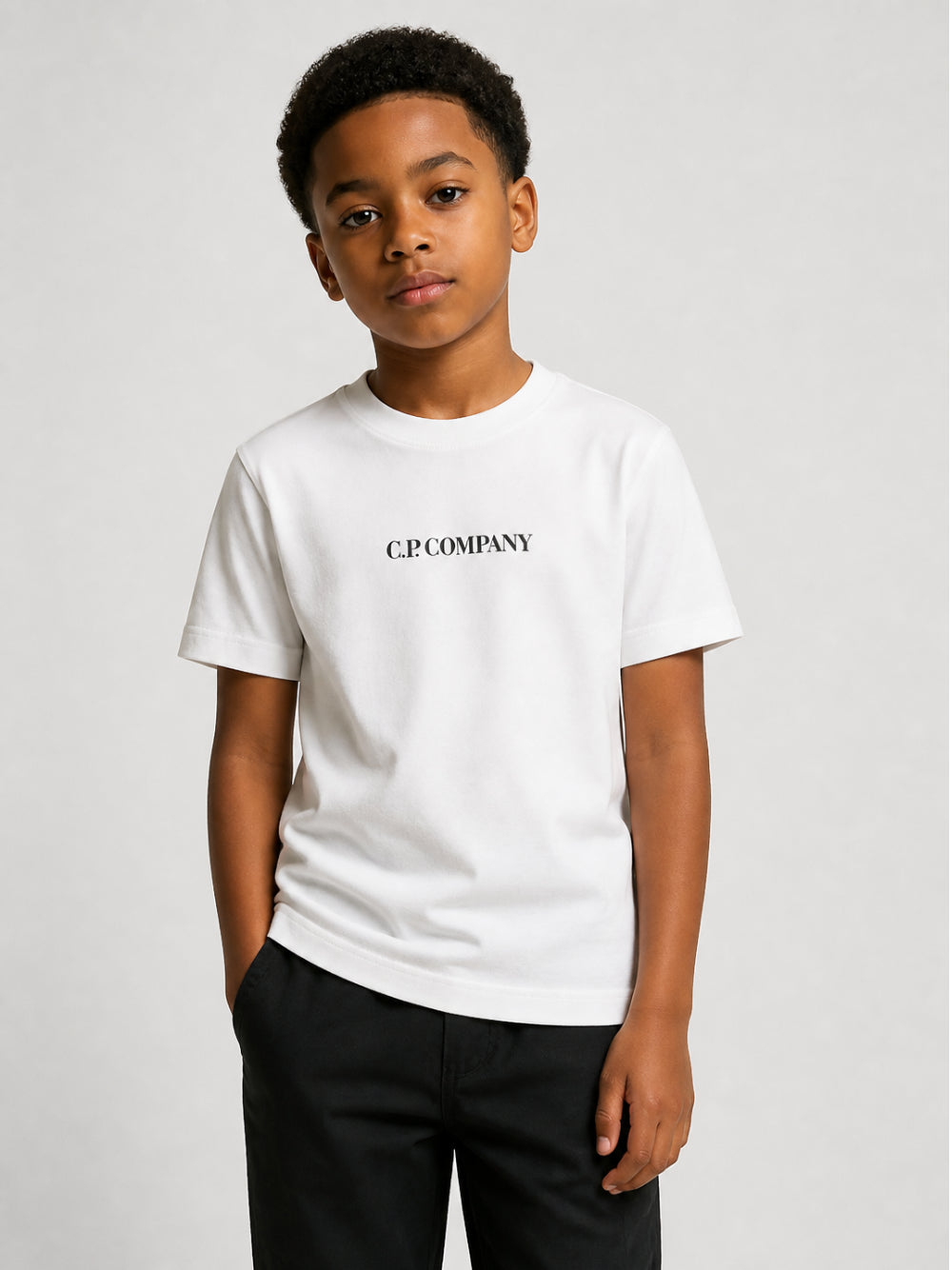 T-shirt per bambino C.P. Company Kids bianca con logo sul davanti CMM00ULAA17 10135 C.P.COMPANY KIDS 