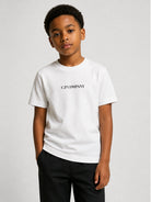 T-shirt per bambino C.P. Company Kids bianca con logo sul davanti CMM00ULAA17 10135 C.P.COMPANY KIDS 