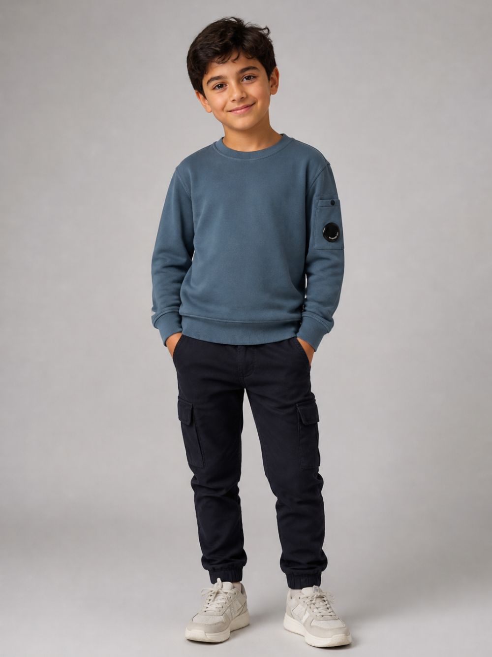 Felpa per bambino C.P. Company Kids blu con dettaglio lente sulla manica COF00XLCA76 41125 C.P.COMPANY KIDS 