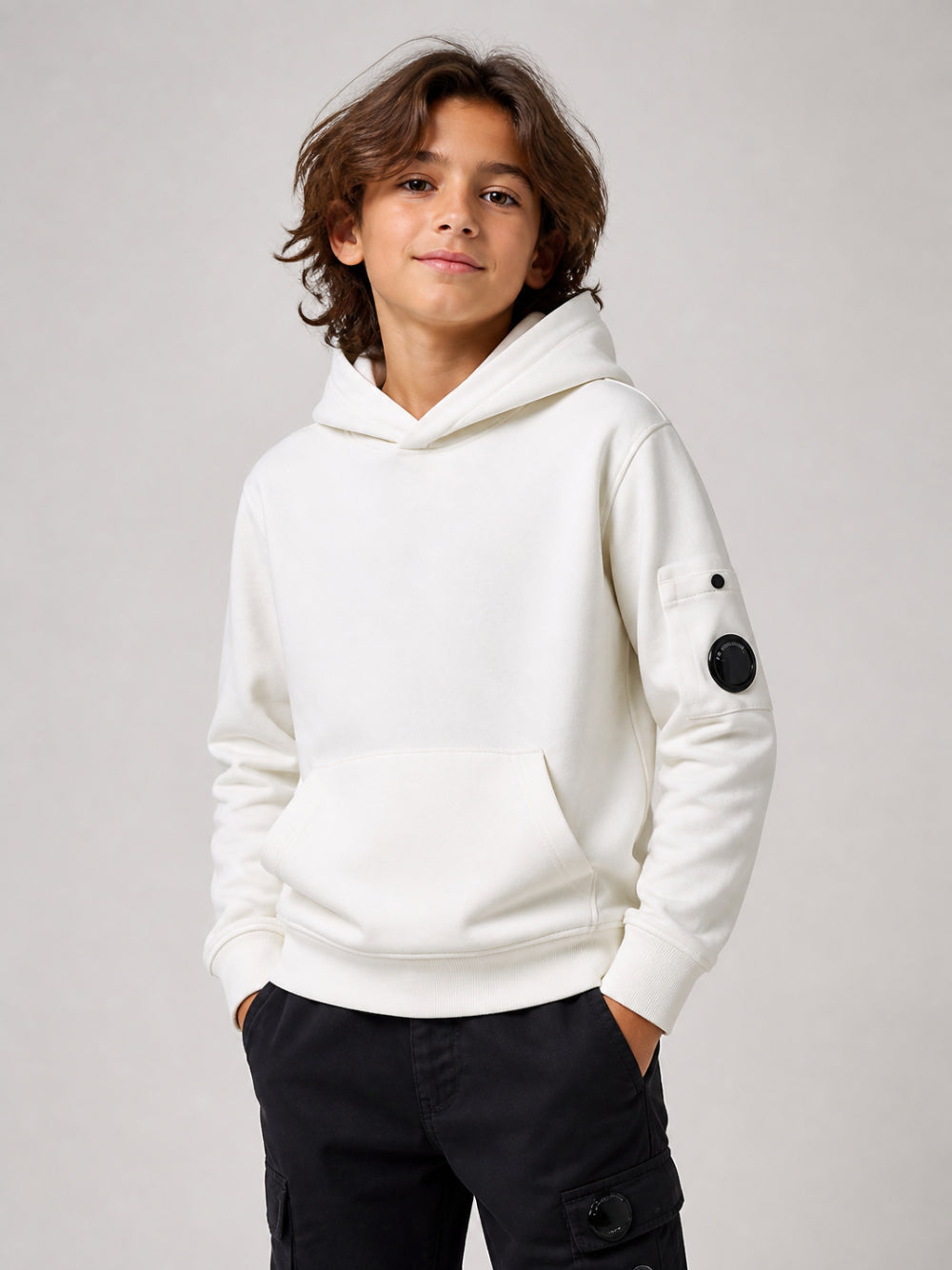Felpa per bambino C.P.Company bianca con cappuccio COF00YLCA76 10135 C.P.COMPANY KIDS 