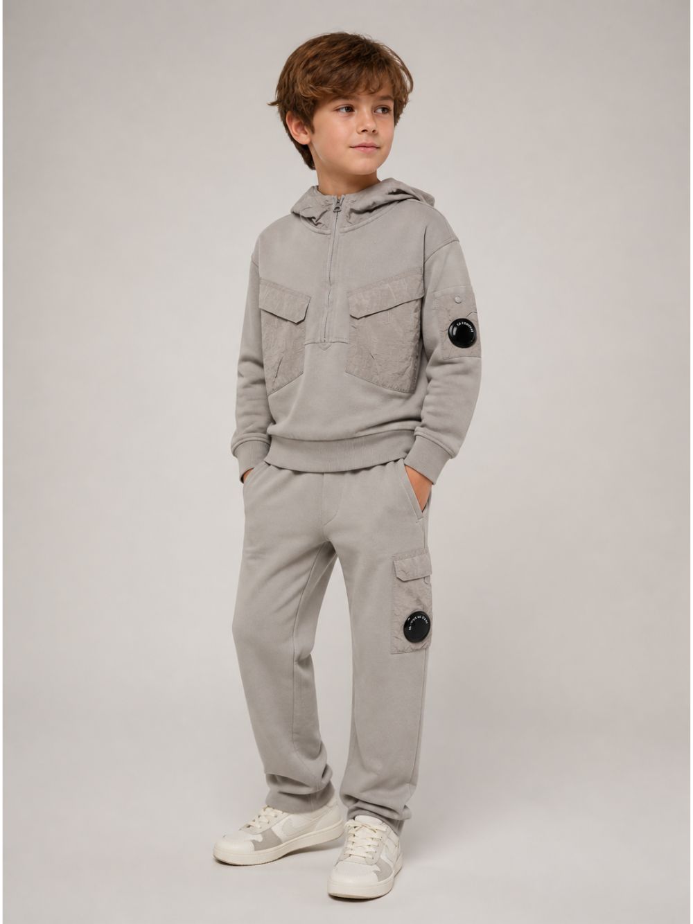 Felpa per bambino C.P. Company Kids grigia con cappuccio CUF025LCA76 60503 C.P.COMPANY KIDS 