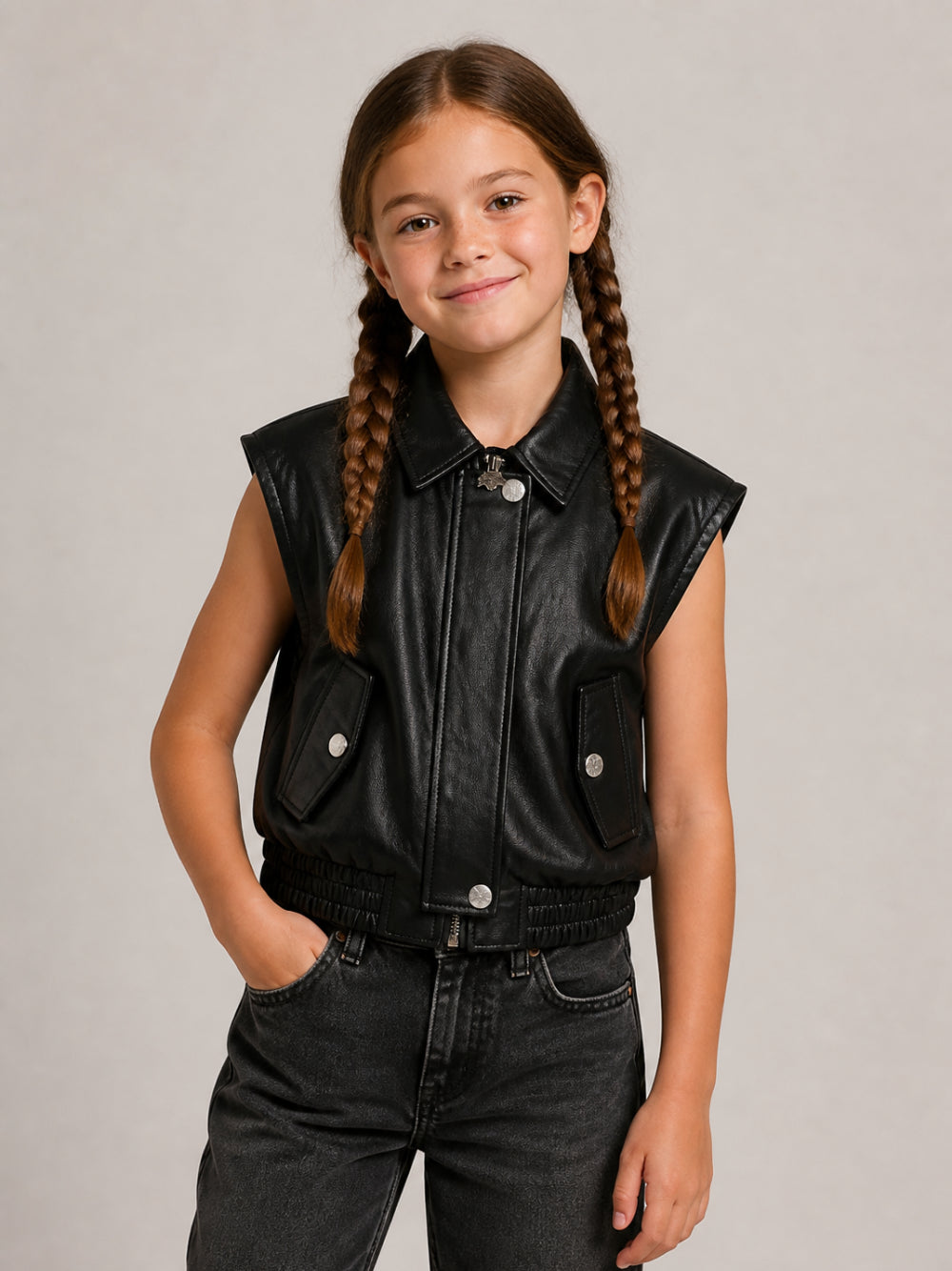 Giubbino per bambina DKNY Kids nero con colletto D62908 09B DKNY KIDS 